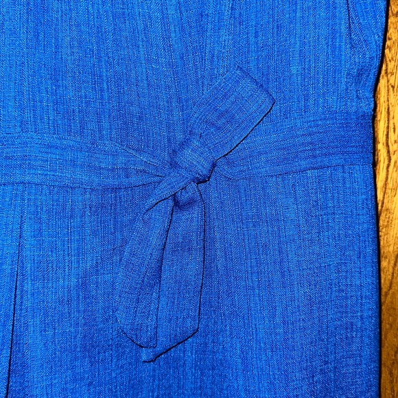 Ellen Tracy A-line Sleeveless Midi Dress Cobalt Blue Waist Accent Bow & Pockets - Picture 8 of 15